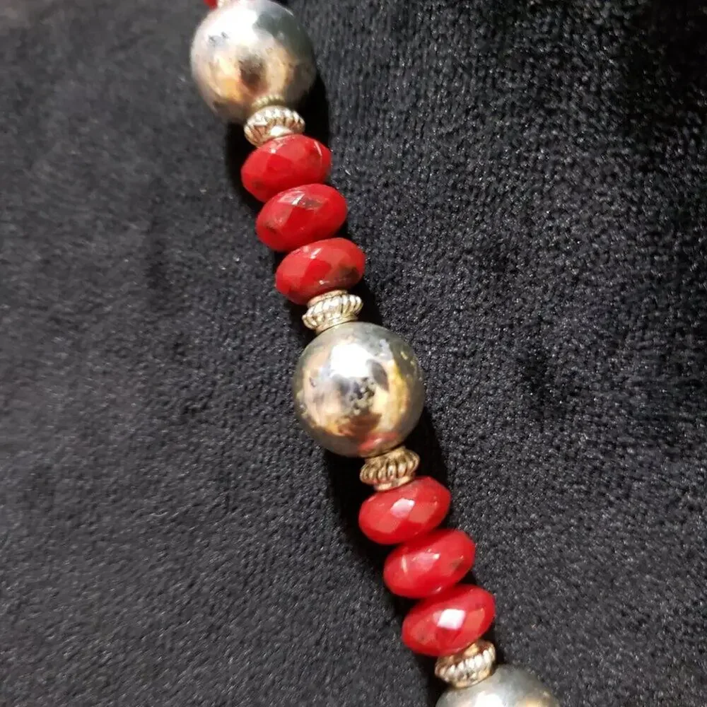 Womens Red Rose Acrylic Carved Flower Pendant Metal Beads Necklace with Lobster